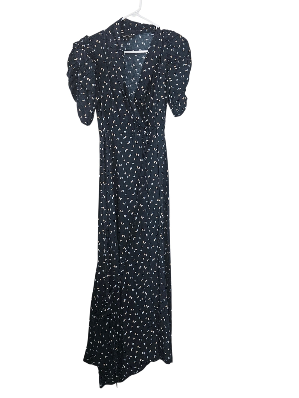 Jill Stuart Navy Maxi Wrap Dress Mini Flowers Print and Puff Sleeves Size 0 FLAW